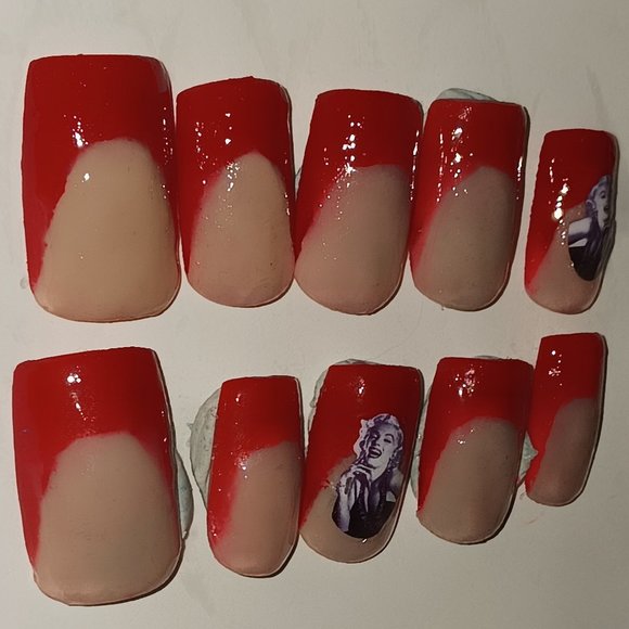 French Red with Sticker Decals Press on Nails - Picture 4 of 5